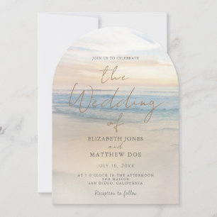 Invitation de mariage sur la plage au coucher du s