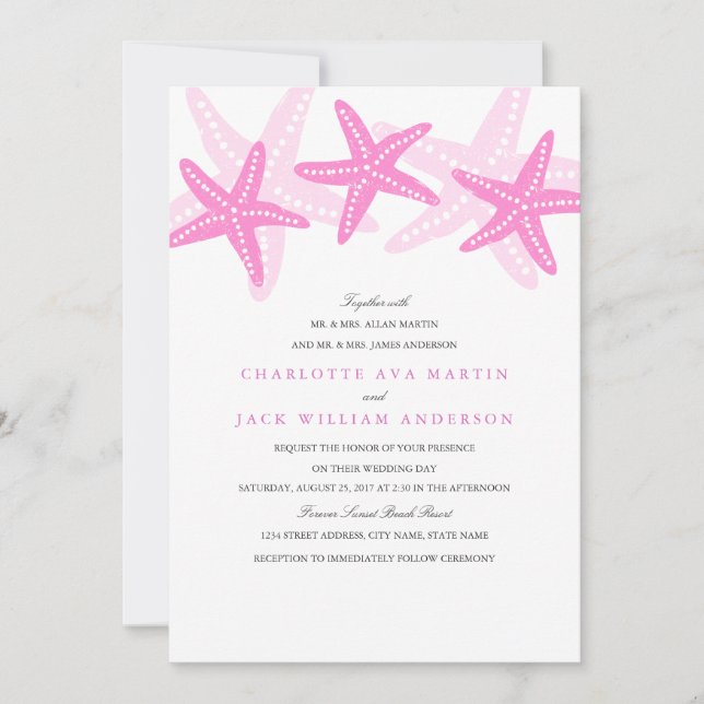 Invitation de mariage sur la plage au Starfish ros (Devant)