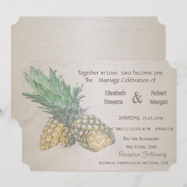 Invitation de mariage sur la plage au thème d'anan (Devant / Derrière)