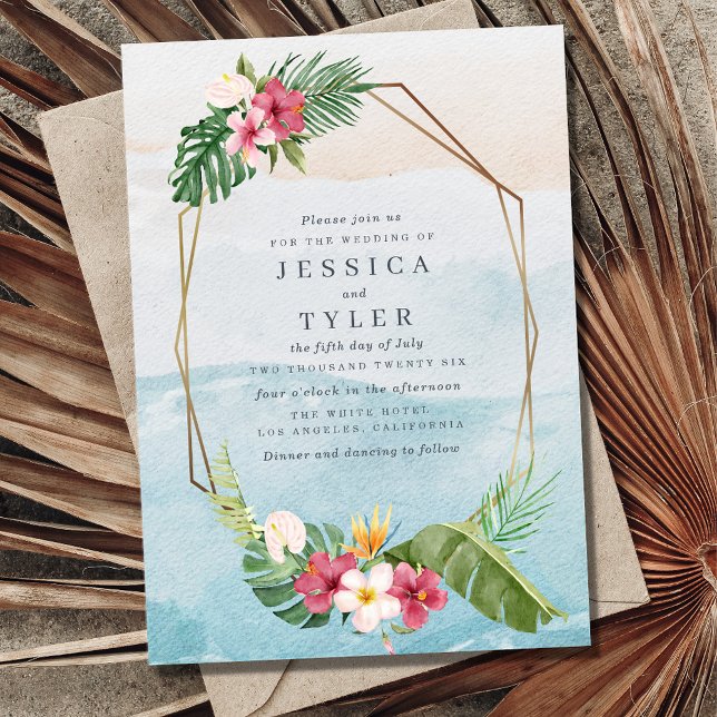 Invitation de mariage sur la plage aux fleurs trop (Créateur téléchargé)