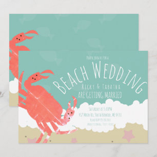 Invitation de mariage sur la plage avec crabe, sab