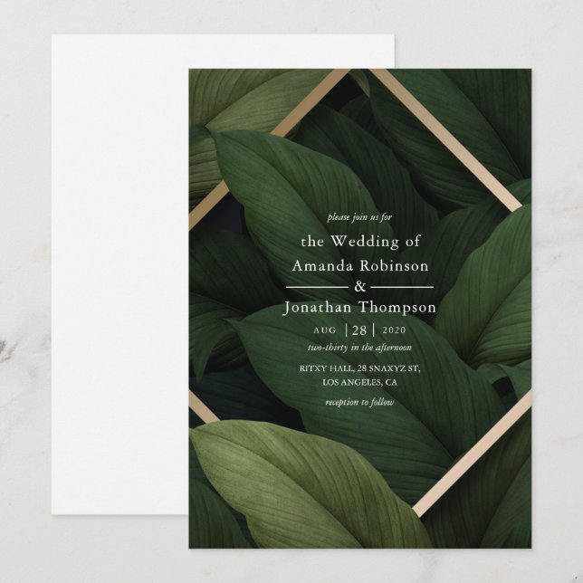 Invitation de mariage sur la plage avec verdure tr (Devant / Derrière)