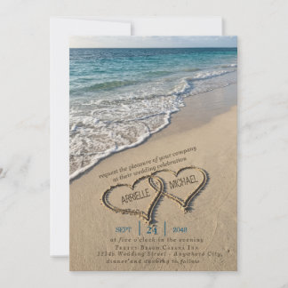 Invitation de mariage sur la plage côtière Cœur da