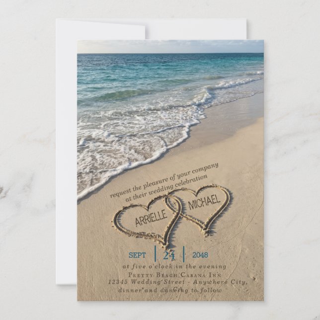 Invitation de mariage sur la plage côtière Cœur da (Devant)