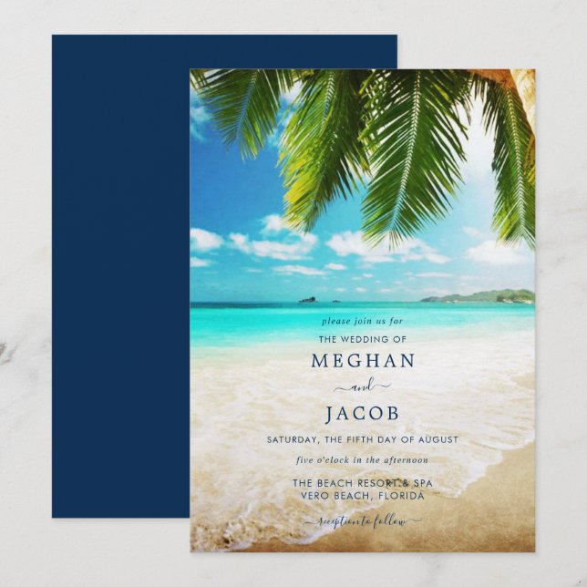 Invitation de mariage sur la plage de l'île tropic (Devant / Derrière)