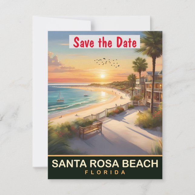 Invitation de mariage sur la plage de Santa Rosa B (Devant)