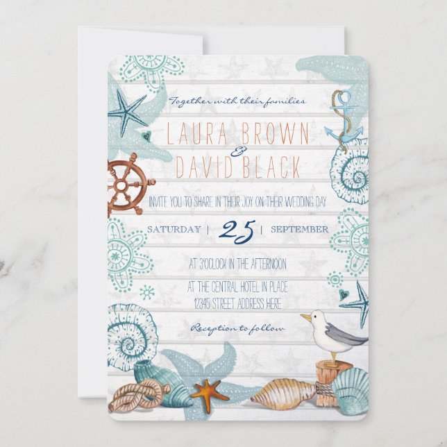 Invitation de mariage sur la plage nautique (Dos)