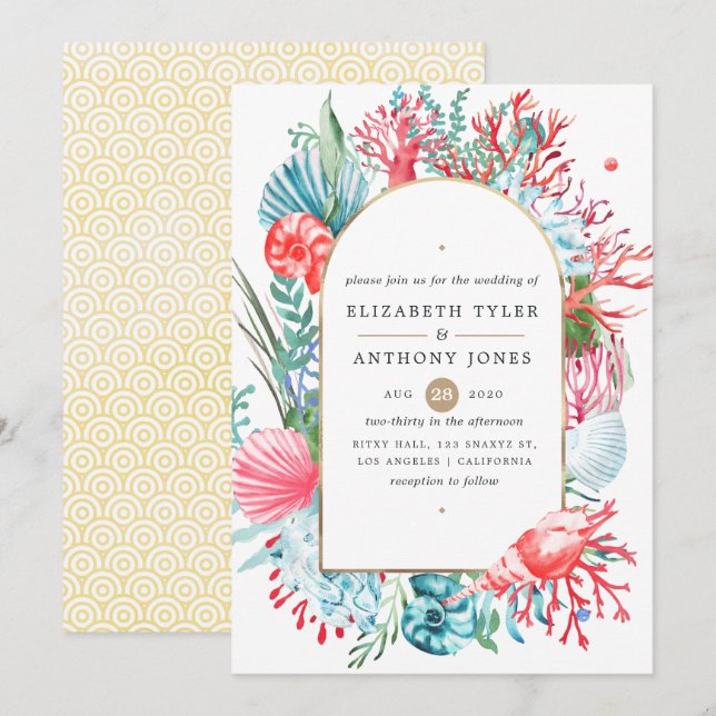 Invitation de mariage sur la vie marine de la mer  (Devant / Derrière)