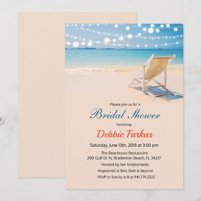 Invitation de mariage sur le thème de la plage (Devant / Derrière)
