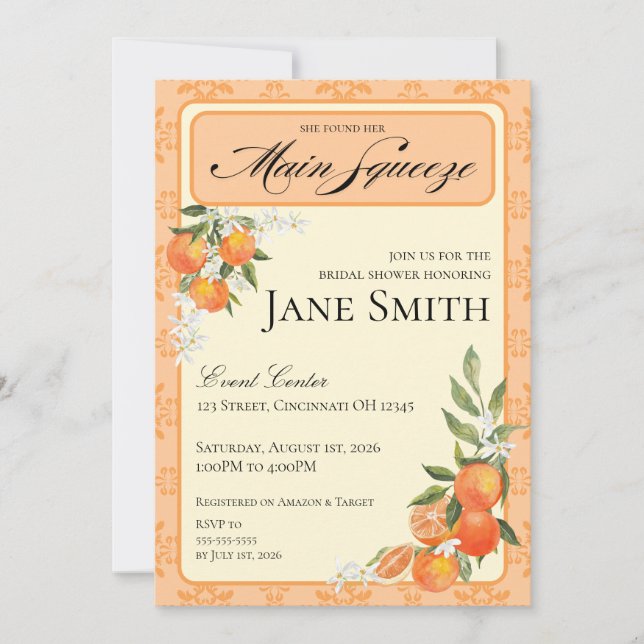 Invitation de mariage sur le thème Orange (Devant)