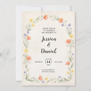 Invitation de mariage sur papier aquarelle de fleu