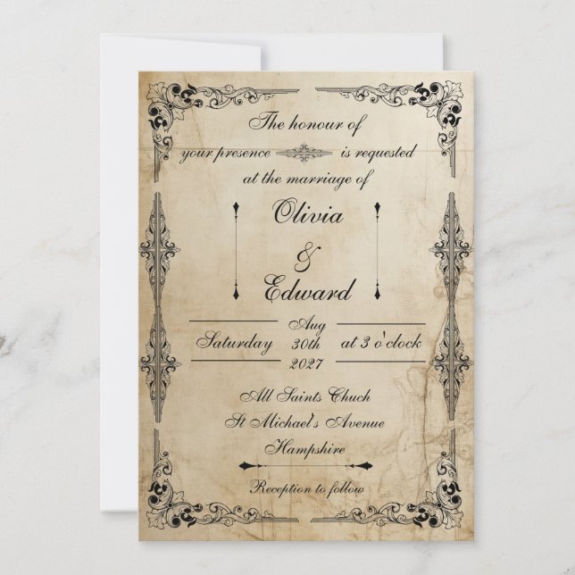 Invitation de mariage sur parchemin du 18e siècle (Devant)