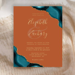 Invitation de mariage Teal Gold Agate Coins Rouill