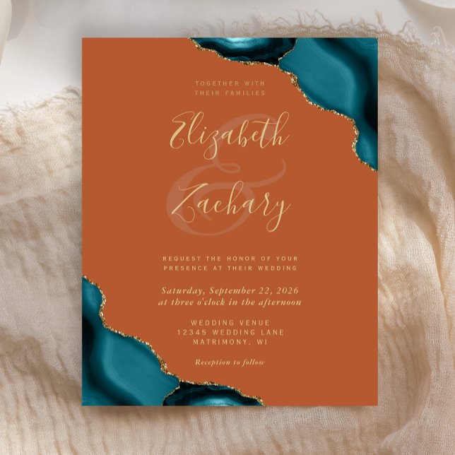 Invitation de mariage Teal Gold Agate Coins Rouill (Créateur téléchargé)