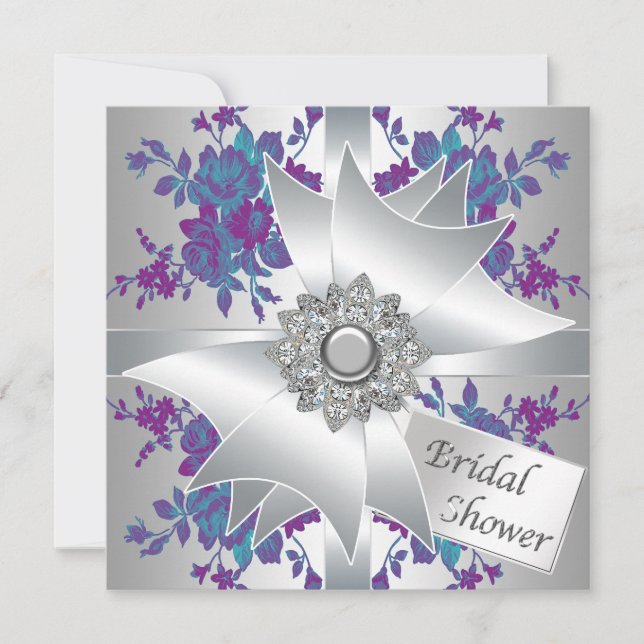 Invitation de mariage Teal Purple Roses (Devant)