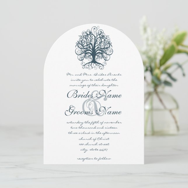 Invitation de mariage Teal Swirl Tree Roots of Lov (Debout devant)