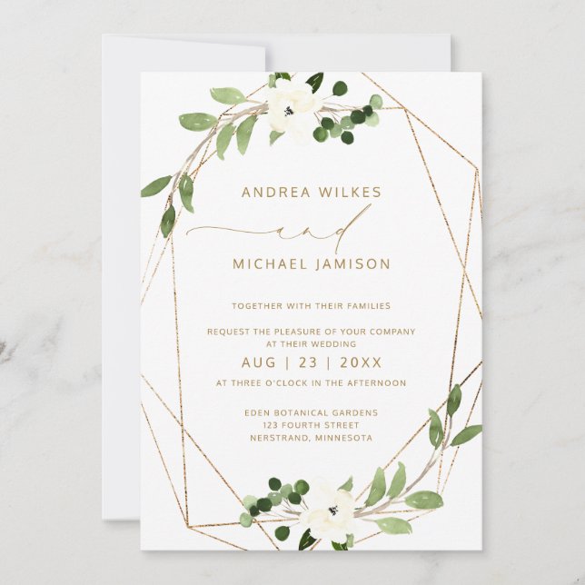 Invitation de mariage tendance géométrique feuilla (Devant)