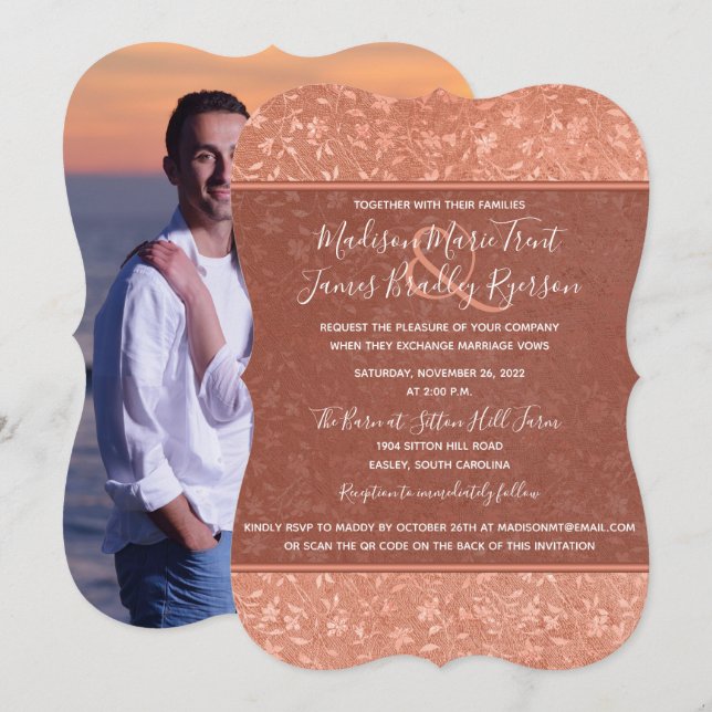 Invitation de mariage Terracotta Floral, Hearts Vi (Devant / Derrière)