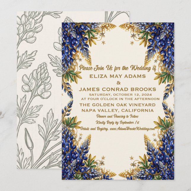 Invitation de mariage Texas Bluebonnet (Devant / Derrière)