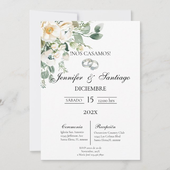 Invitation de mariage thème greenery  (Devant)
