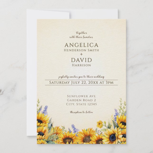Invitation de mariage tournesol aquarelle (Devant)
