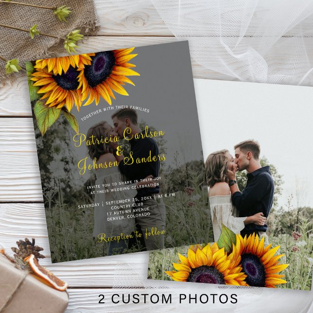 Invitation de mariage tournesol chute de 2 photos  (Créateur téléchargé)