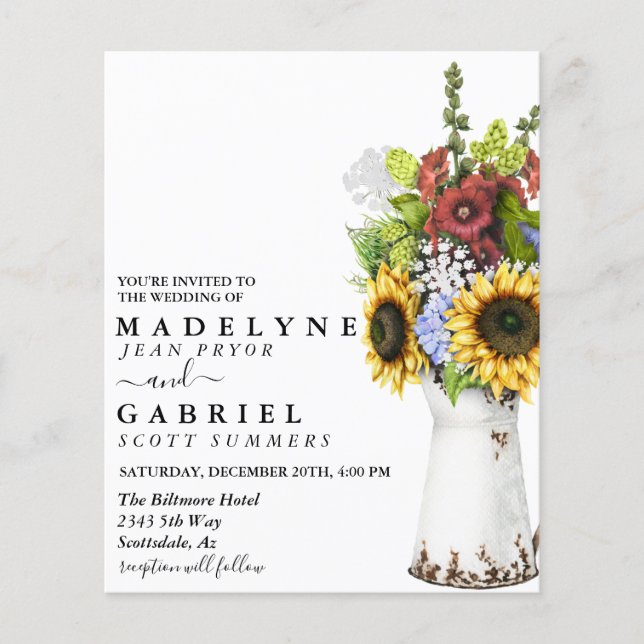 Invitation de mariage tournesol Floral Rustique Aq (Devant)