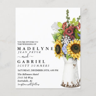 Invitation de mariage tournesol Floral Rustique Aq