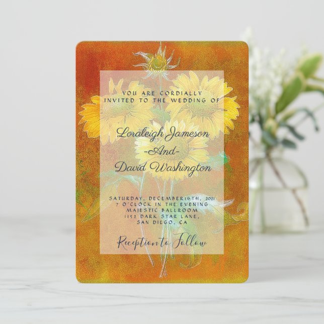 Invitation de mariage tournesols peints (Debout devant)