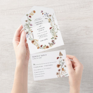 Invitation de mariage tout en un fleur sauvage