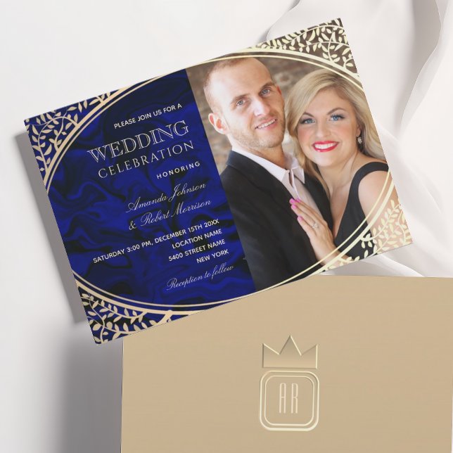 Invitation de mariage tout-en-un luxe royal bleu e (Créateur téléchargé)