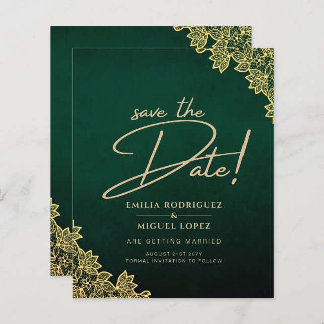 Invitation de mariage tout-en-un Vert Émeraude ave (Devant / Derrière)