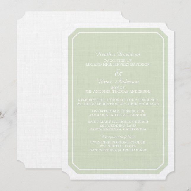 Invitation de mariage tout simple et élégant (Devant / Derrière)