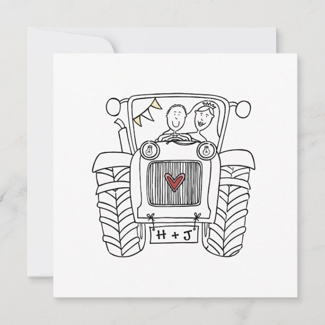 Invitation de mariage tracteur de campagne personn (Devant)