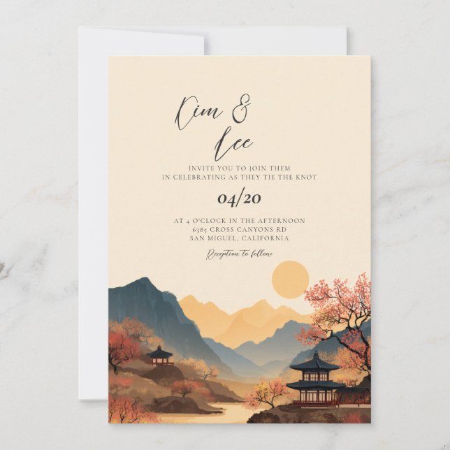 Invitation de mariage traditionnel coréen de paysa (Devant)