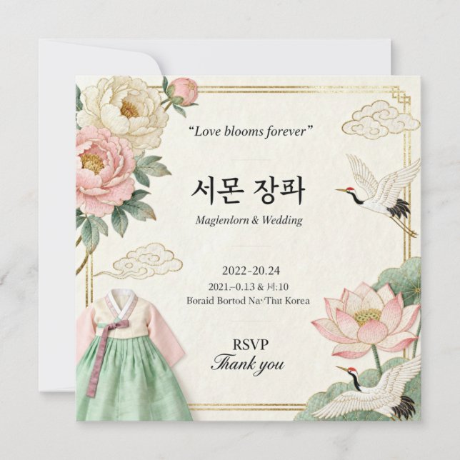 Invitation de mariage traditionnel coréen moderne  (Devant)