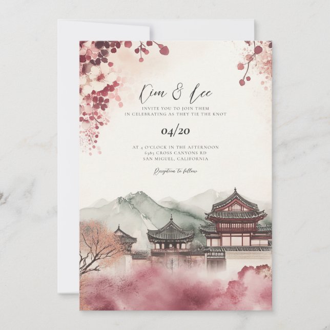 Invitation de mariage traditionnelle coréenne (Devant)