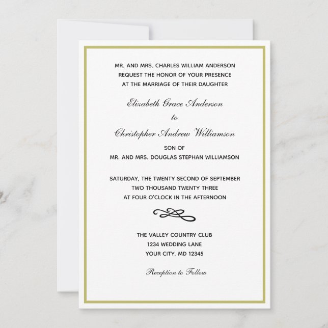 Invitation de mariage traditionnelle formelle or b (Devant)