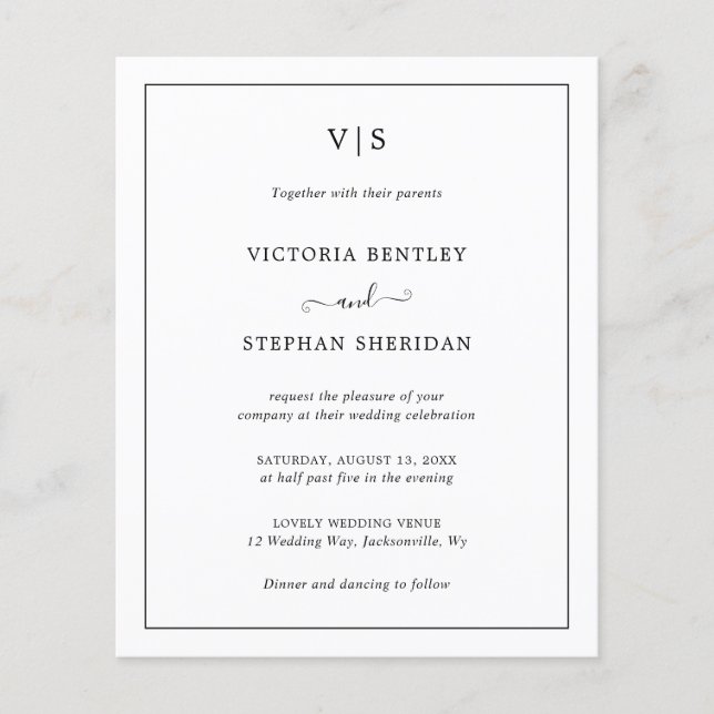 Invitation de mariage traditionnelle noir et blanc (Devant)