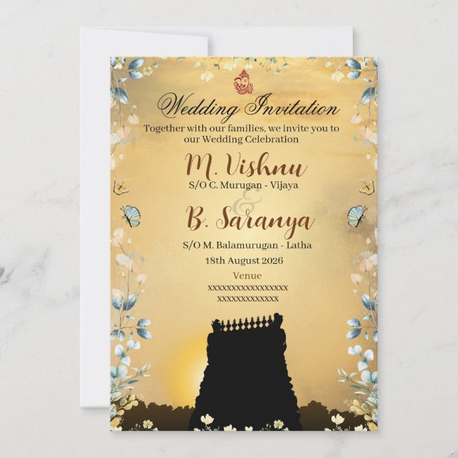 Invitation de mariage traditionnelle tamoule indie (Devant)