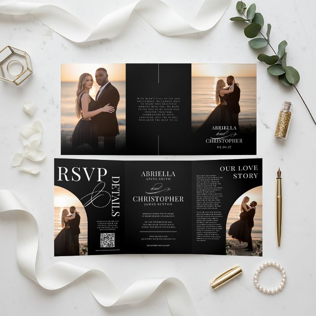 Invitation de mariage triptyque photo élégante (Elegant Photo Wedding Invitation | Wedding Book Invitation)