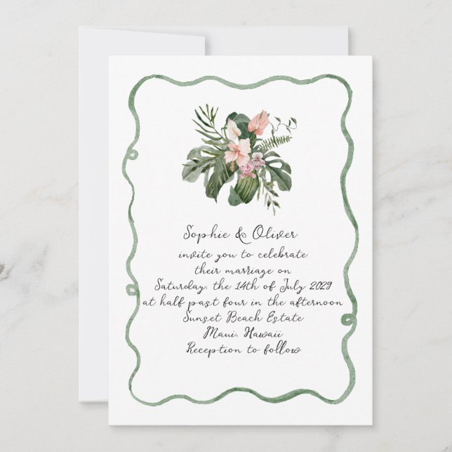 Invitation de mariage tropical de destination (Devant)