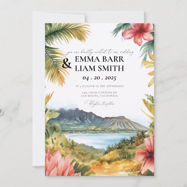 Invitation de mariage tropical de plage Kauai HAWA (Devant)