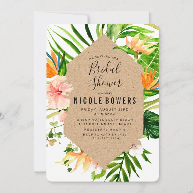 Invitation de mariage tropical floral (Devant)