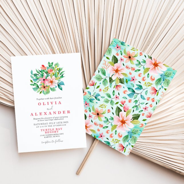Invitation de mariage tropical floral de plage (Créateur téléchargé)