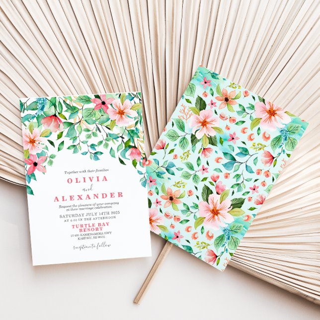 Invitation de mariage tropical floral de plage (Créateur téléchargé)