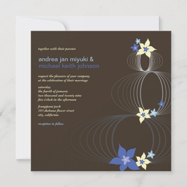 Invitation de mariage tropical frangipanier bleu I (Devant)