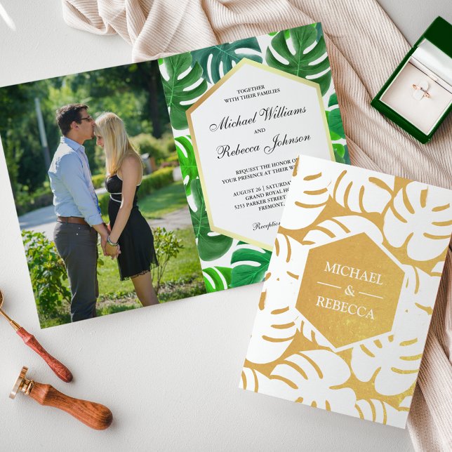 Invitation de mariage tropical Monstera feuille d' (Créateur téléchargé)