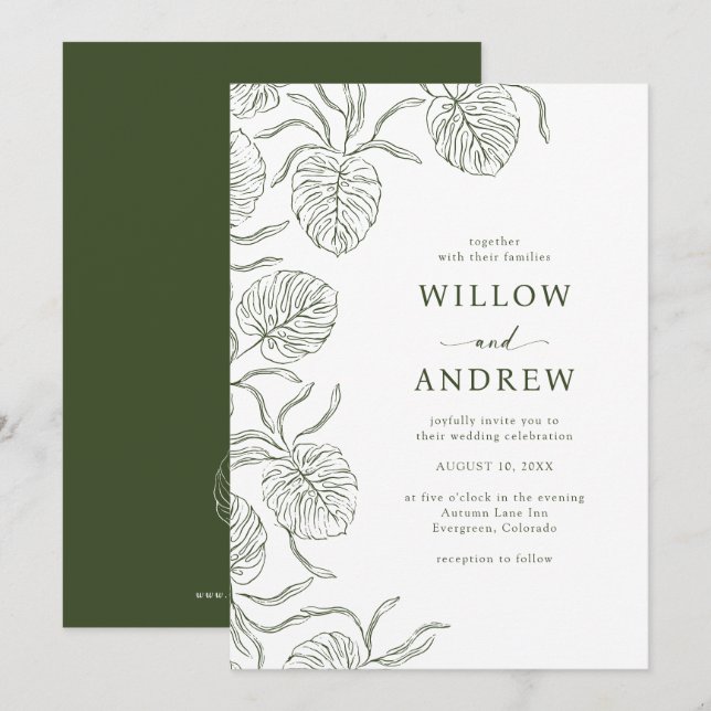 Invitation de mariage tropical simple (Devant / Derrière)