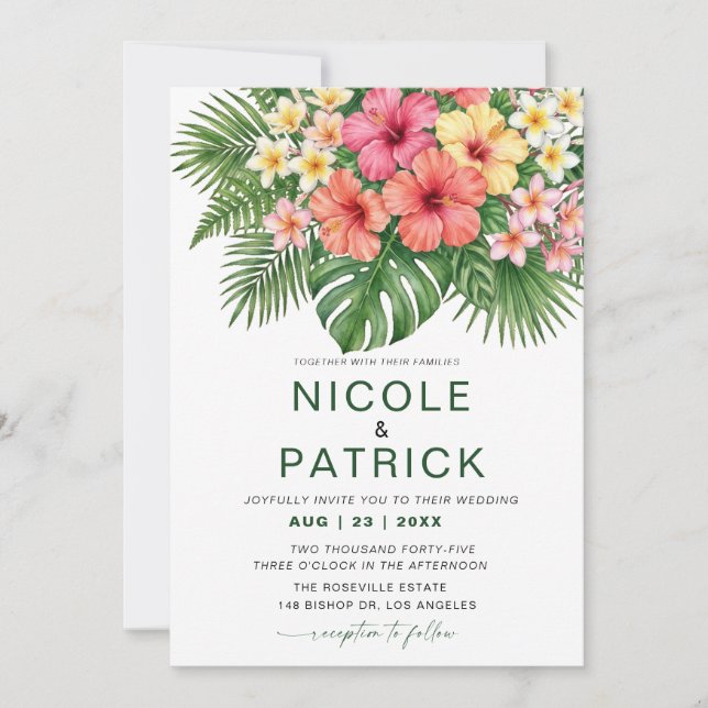 Invitation de mariage tropicale florale Hibiscus (Devant)
